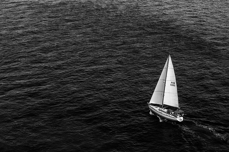 grayscale graphy of sailing boat on body of water, HD wallpaper