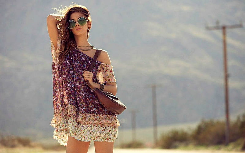 Carmella Rose, sunglasses, dress, model, redhead, outdoors, HD wallpaper