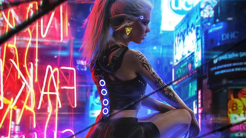 Cyberpunk Girl Gazing Into The Neon Abyss Of Tomorrow Wallpaper,HD