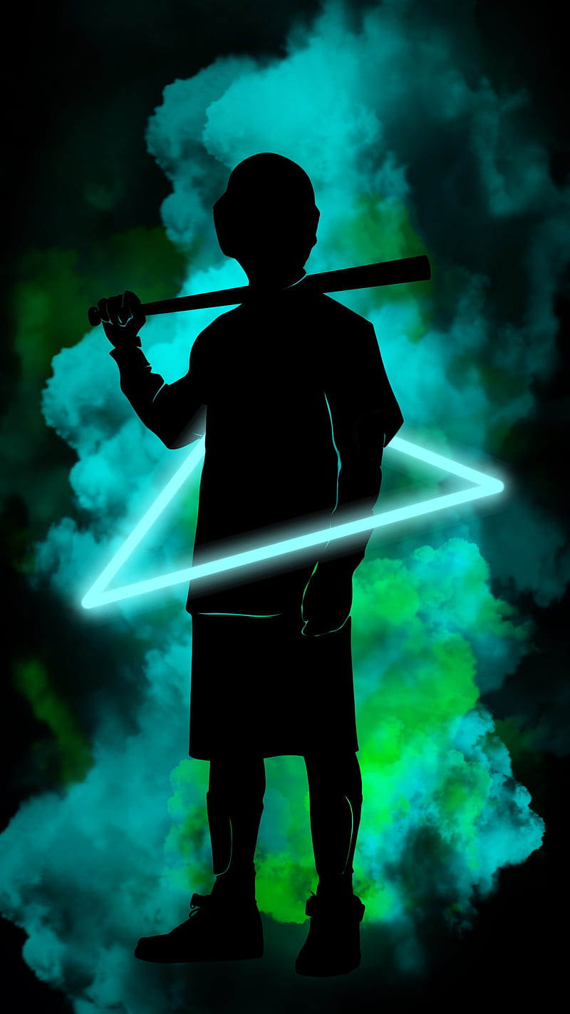 laser man 1 baseball, black, blue, boy, cloud, dark, green, guy, lightning, neon, silhouette, HD phone wallpaper