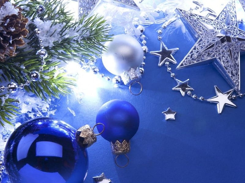 Christmas in blue, Christmas, Pine, Blue, Star, HD wallpaper