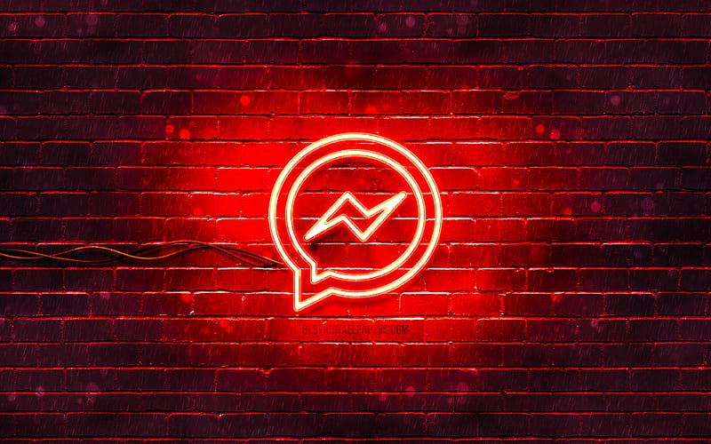Facebook Messenger red logo red brickwall, Facebook Messenger logo, messengers, Facebook Messenger neon logo, Facebook Messenger, HD wallpaper