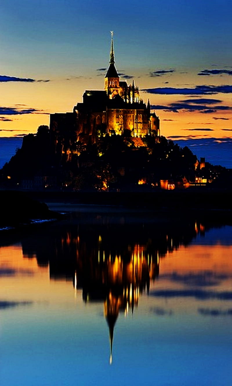 France, le mont, night, saint-michel, sea, HD phone wallpaper