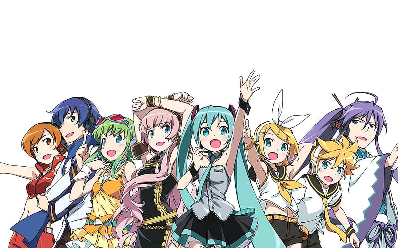 MEIKO, Hatsune Miku, Kagamine Len, KAITO, Kagamine Rin, Megurine Luka, Vocaloid, anime characters, manga, HD wallpaper
