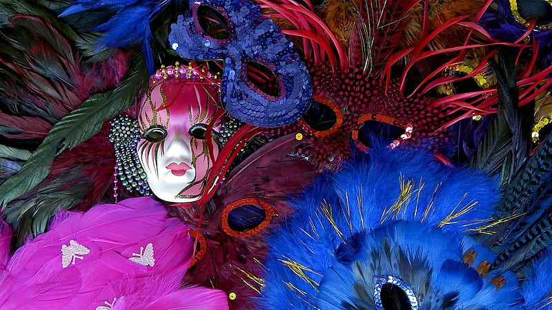 Mardi Gras Mask With Colorful Feathers Mardi Gras, HD wallpaper