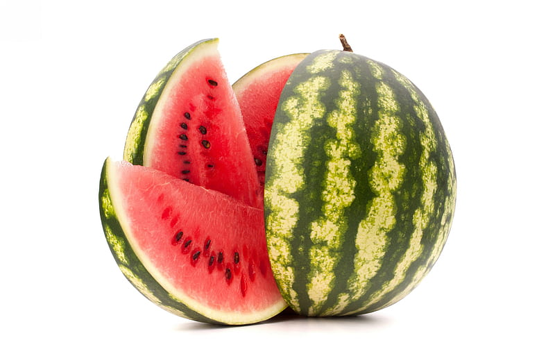 watermelon, ripe fruit, watermelon on a white background, summer fruit, HD wallpaper