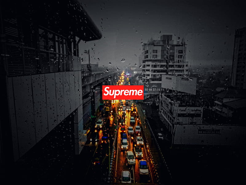 Supreme Rain, city, drops highway, lights, new york, night, supreme, traffic, HD wallpaper