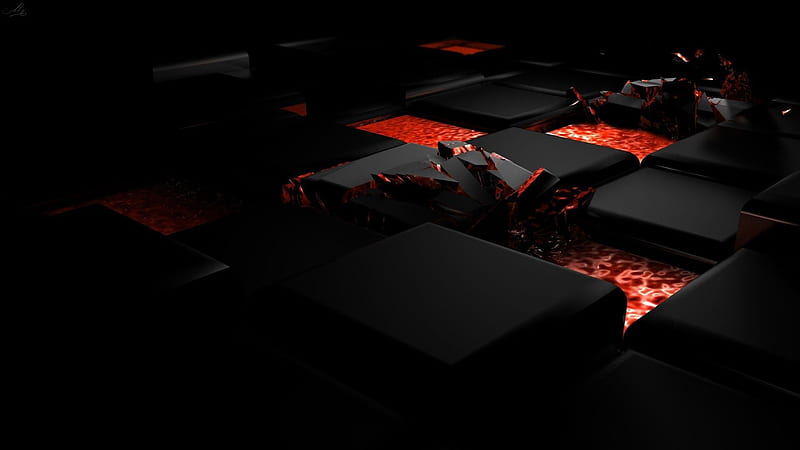 Red Black Square Boxes Abstract, HD wallpaper