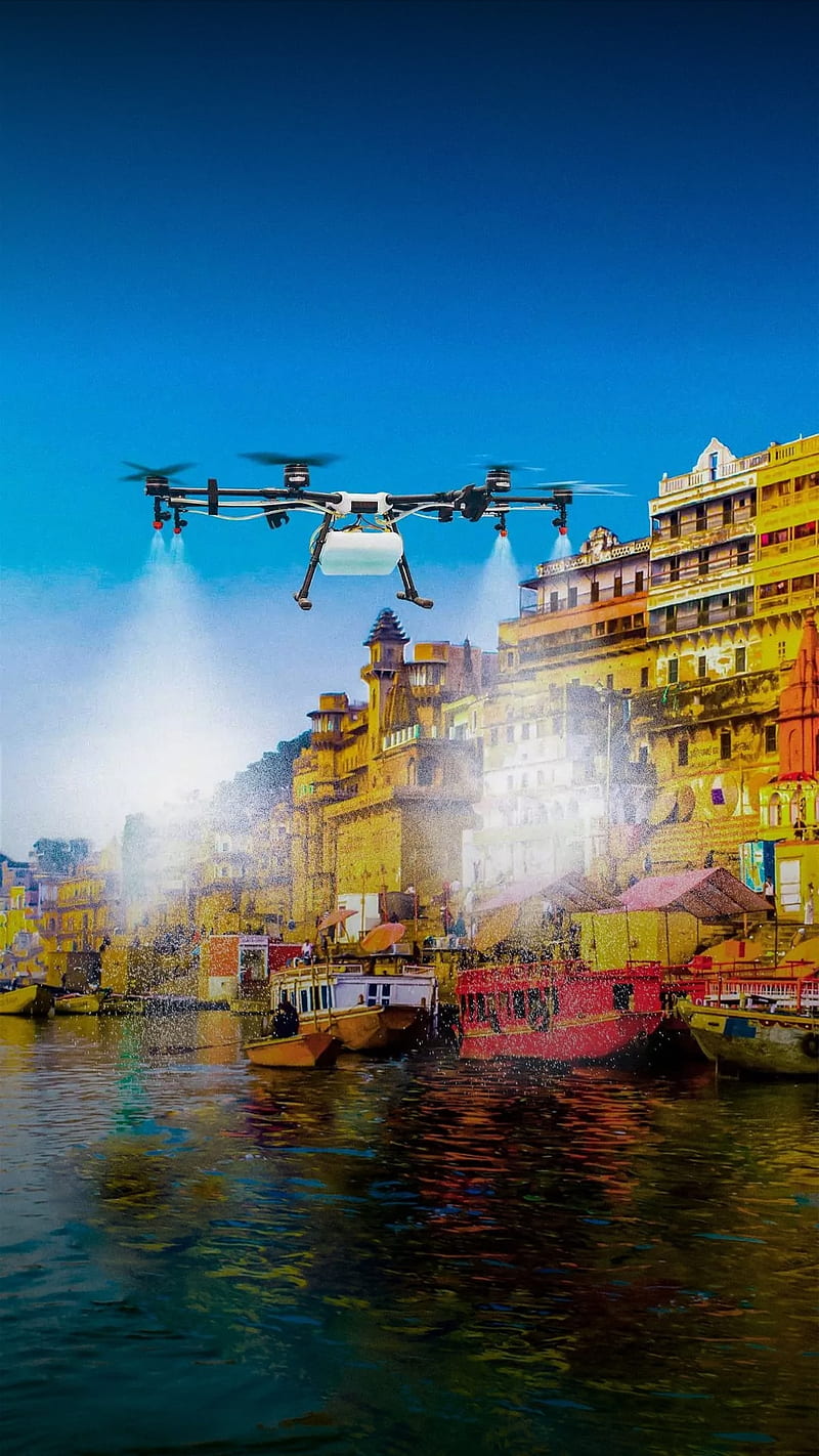 Varanasi drone, amazing drone, at varanasi, HD phone wallpaper