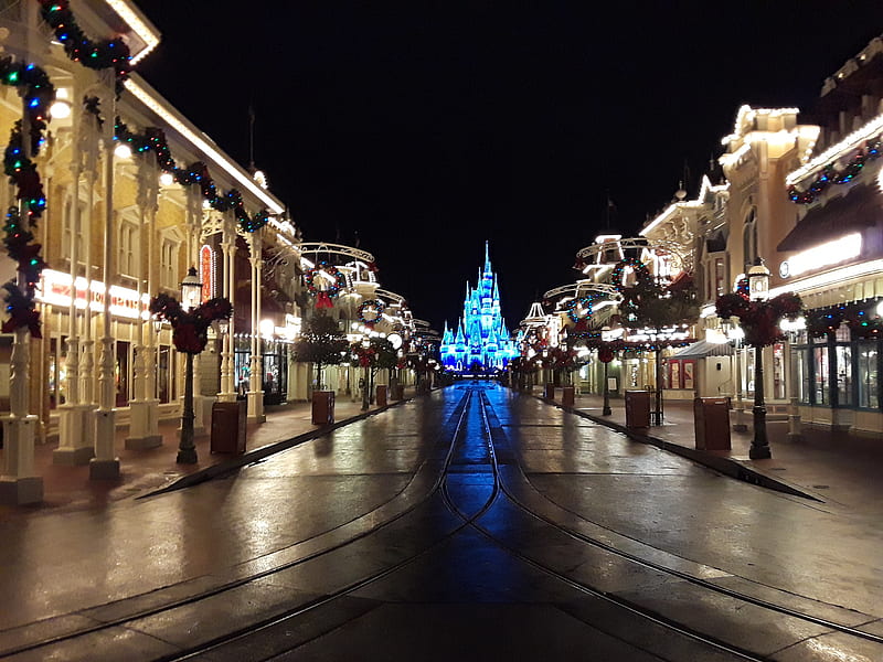 Disney Christmas, disney world, main street, HD wallpaper