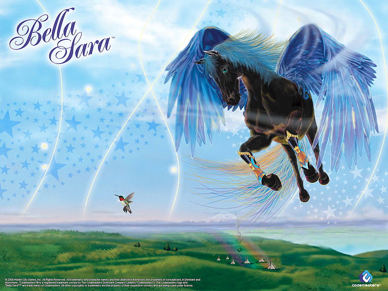 Bella Sara- Black Magic, fictional, animals, horses, flying, HD wallpaper