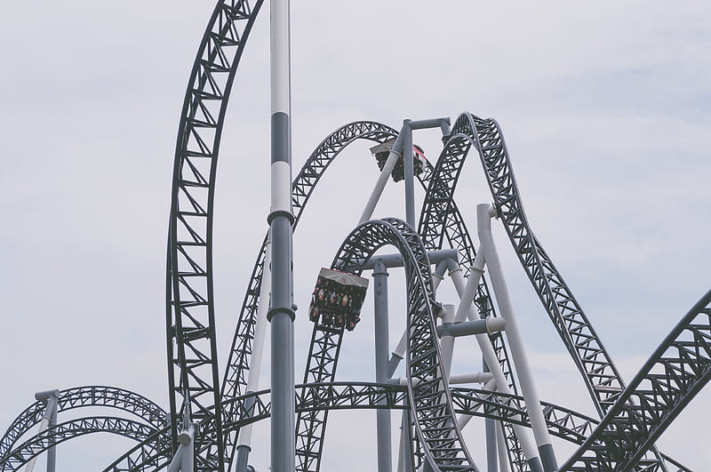 roller coaster under white clouds and blue sky, HD wallpaper