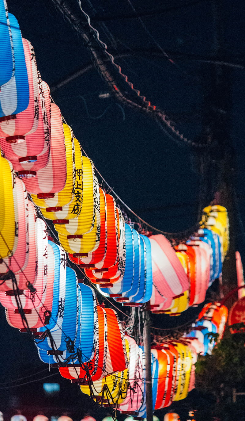 garland, chinese lanterns, colorful, decoration, HD phone wallpaper