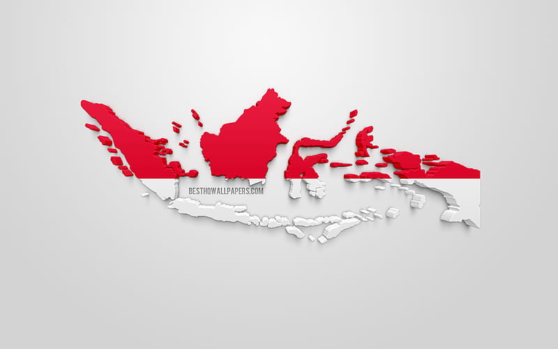 3d flag of Indonesia, map silhouette of Indonesia, 3d art, Indonesia flag, Asia, Indonesia, geography, Indonesia 3d silhouette, HD wallpaper