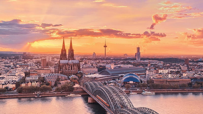 Cologne Germany Sunset, cityscapes, nature, sky, sunsets, HD wallpaper
