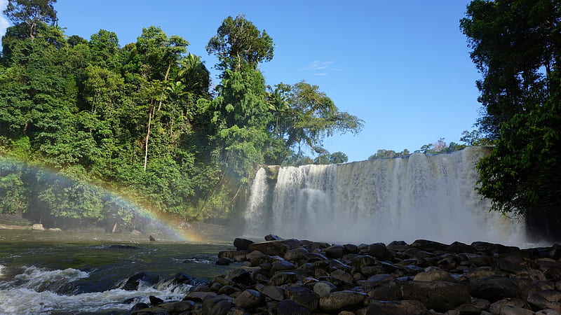 Most Beautifull Waterfall, West Kalimantan, Indonesia, sky, cascade, river, landscape, trees, stones, HD wallpaper