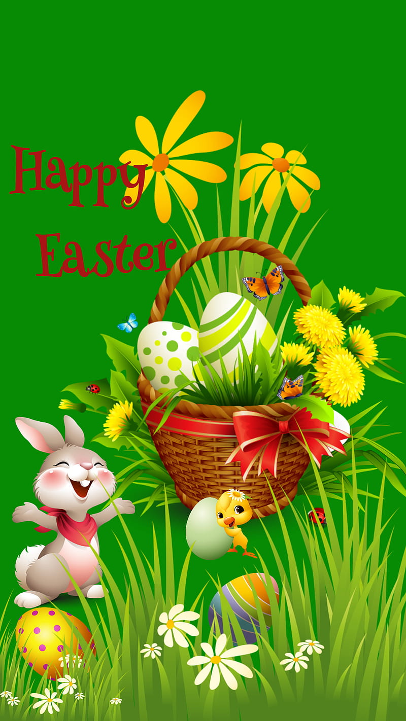 Easter Bunny, easter eggs, flowers, holiday, rabbit, season, spring, HD phone wallpaper