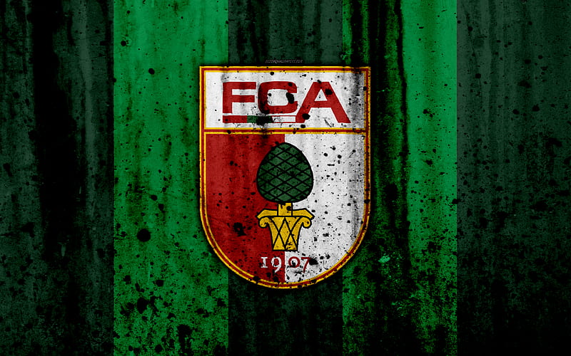 FC Augsburg logo, Bundesliga, stone texture, Germany, Augsburg, soccer, football club, Augsburg FC, HD wallpaper
