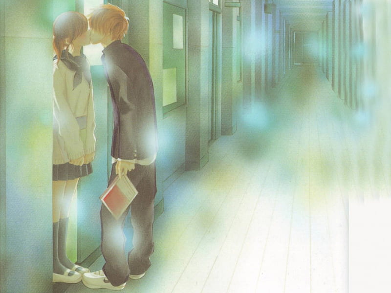 $ecret Kissing, boy, kiss, anime, school girlfemale, HD wallpaper
