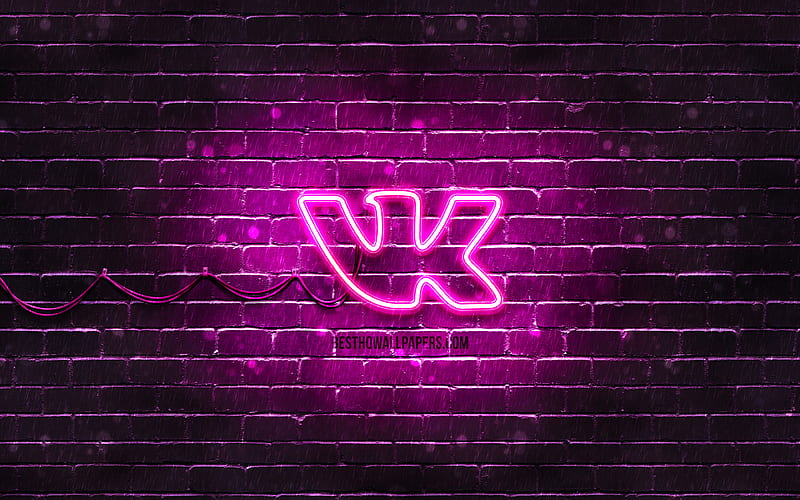 Vkontakte purple logo purple brickwall, Vkontakte logo, social networks, VK logo, Vkontakte neon logo, Vkontakte, HD wallpaper