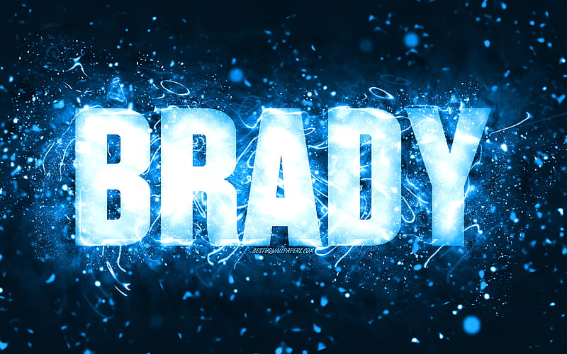 Happy Birtay Brady, blue neon lights, Brady name, creative, Brady Happy Birtay, Brady Birtay, popular american male names, with Brady name, Brady, HD wallpaper