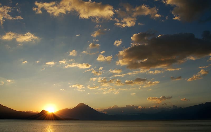 Sunset, Mountain, Lake, Earth, Cloud, Volcano, Guatemala, HD wallpaper