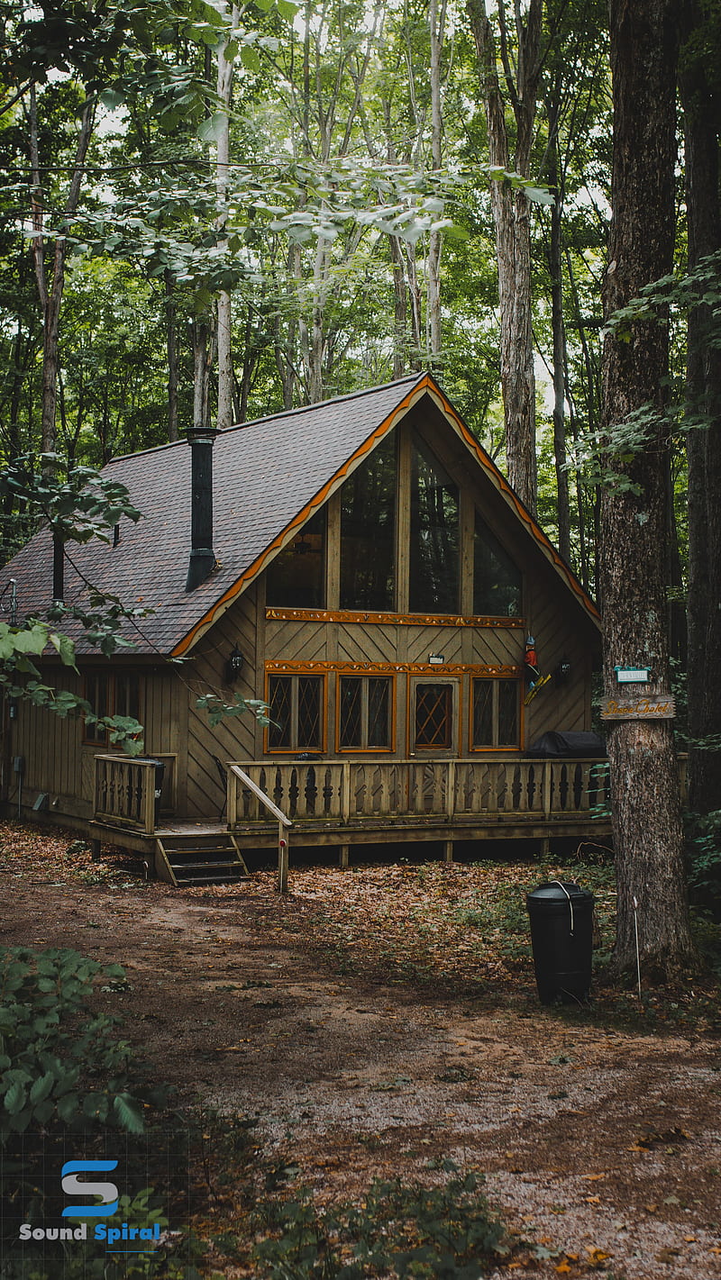 House in Forest, barns, sound spiral, spring, HD phone wallpaper