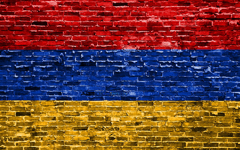 Armenian flag, bricks texture, Asia, national symbols, Flag of Armenia, brickwall, Armenia 3D flag, Asian countries, Armenia, HD wallpaper