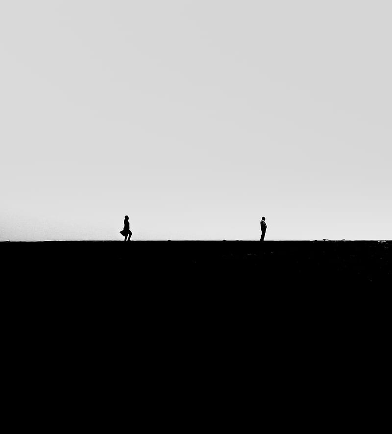 people, silhouettes, black and white, bw, HD phone wallpaper