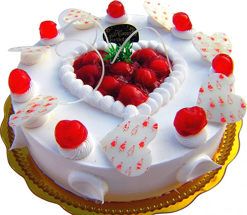 VALENTINE CAKE, cake, forma, berry, heart, creamy, valentine, HD wallpaper