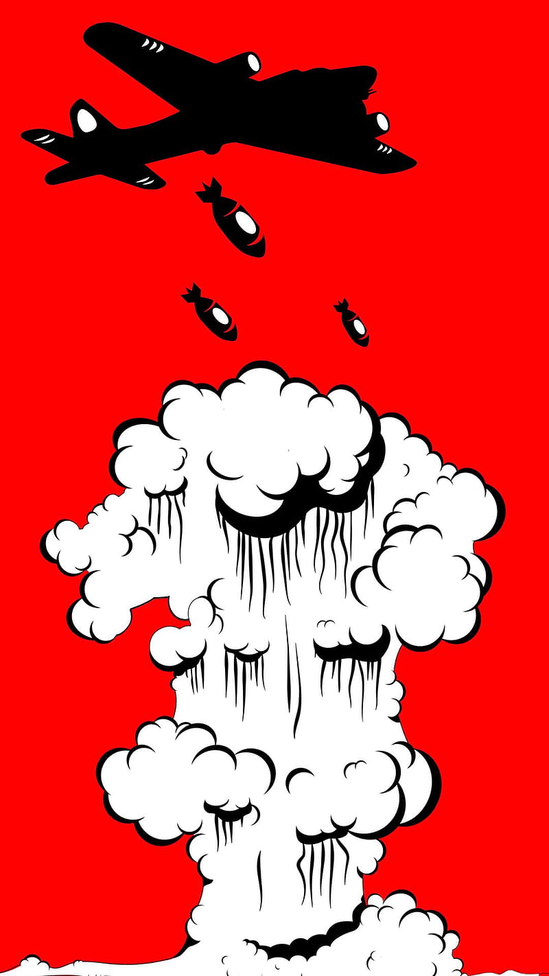 Bombing Run, art, black, bomb, plane, pop, red, smoke, white, HD phone wallpaper