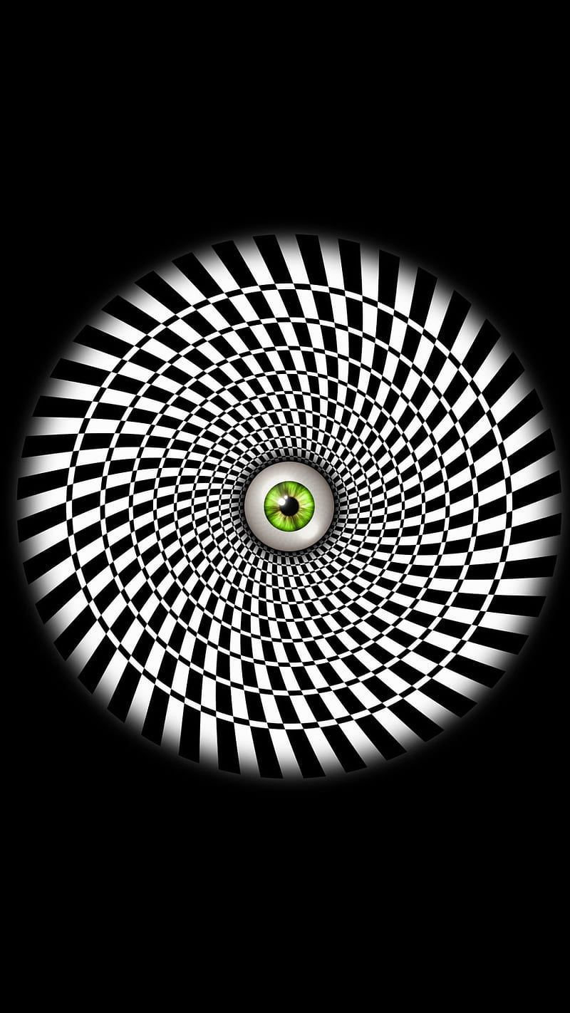 The green eye, black and white, black and white, bw, circle, designs, green eye, illusion, optical, round, HD phone wallpaper