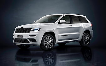 Jeep Grand Cherokee, 2019, exterior, front view, luxury SUV, new white Grand Cherokee, american cars, Jeep, HD wallpaper