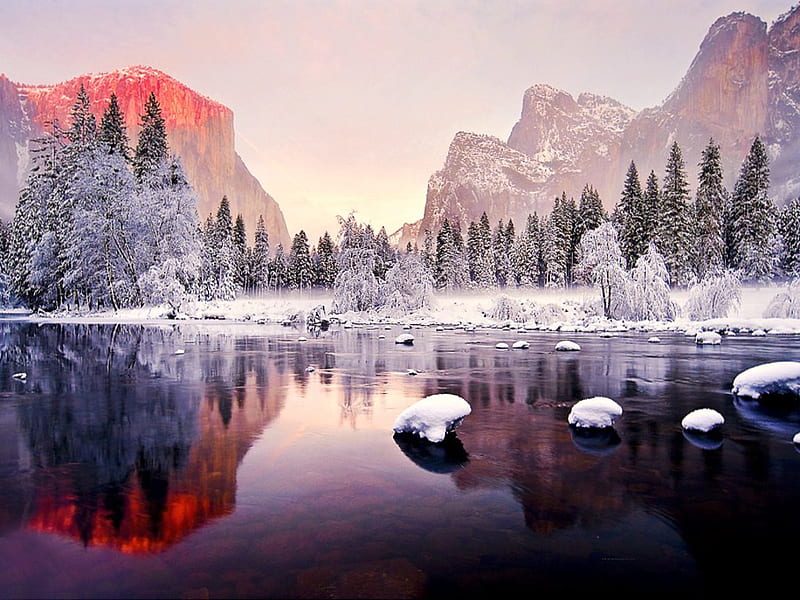 Fire and Ice, rocks, sun, rocky, sundown, nice, stones, mounts, creeks, bright, sunrises, brightness, fire, sunrays, snow, purple, mountains, violet, white, red, bonito, silver, cold, yosemite, leaves, lakes, maroon, icy, usa, day, nature, reflected, branches, wonderful, orange, iced, clouds, shadows, peaks, beauty, evening, morning, rivers, black, trees, pines, lagoons, sky, panorama, water, cool, awesome, ice, sunshine, hop, landscape, brown, gray, laguna, trunks, graphy, sunsets, mirror, pink, amazing leaf, frozen, reflections, natural, HD wallpaper