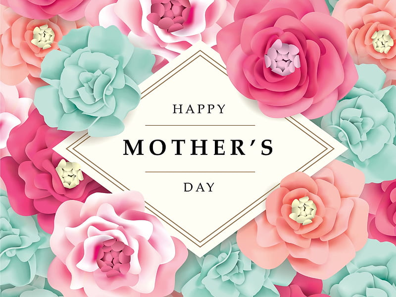 pink, mother, day, flower, card, blue, HD wallpaper