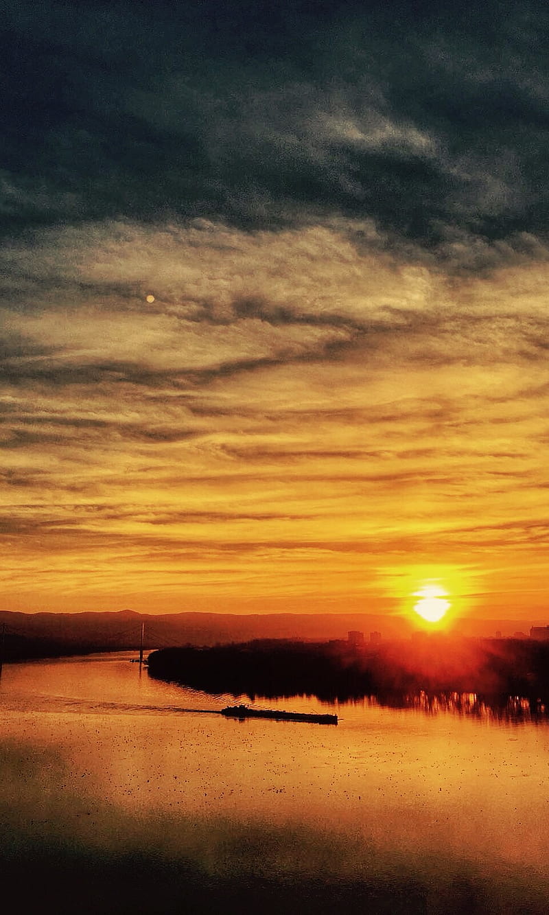 Danube Serbia, boat, novi sad, river, srbija, sun, view, winter, HD phone wallpaper