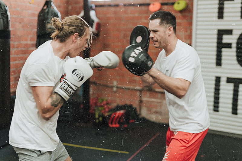 two men sparring inside boxing gym, HD wallpaper
