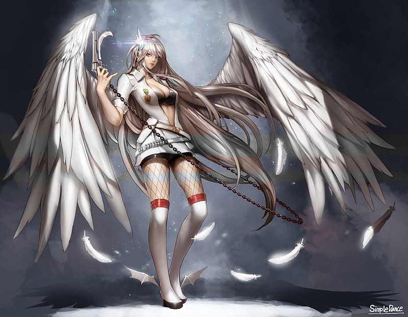 Simple Dance, cg, boots, bonito, fantasy, feather, hot, beauty, realistic, long hair, gorgeous, female, wings, angel, sexy, girl, simple, silver hair, white, HD wallpaper