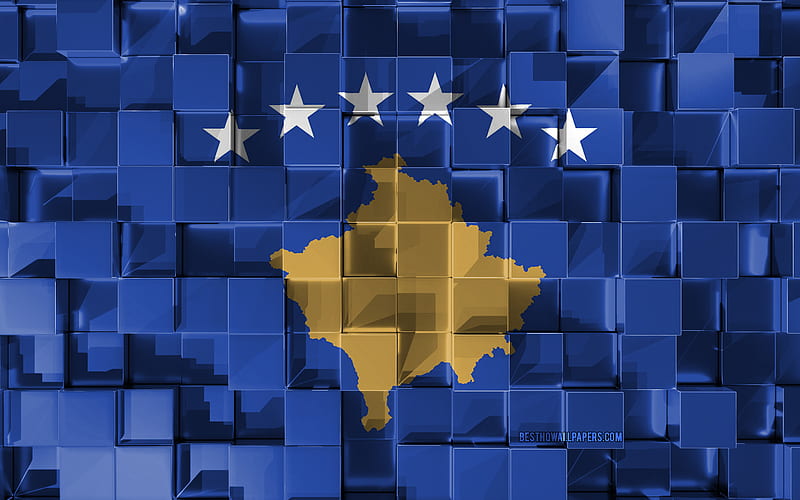 Flag of Kosovo, 3d flag, 3d cubes texture, Flags of European countries, Kosovo 3d flag, 3d art, Kosovo, Europe, 3d texture, HD wallpaper