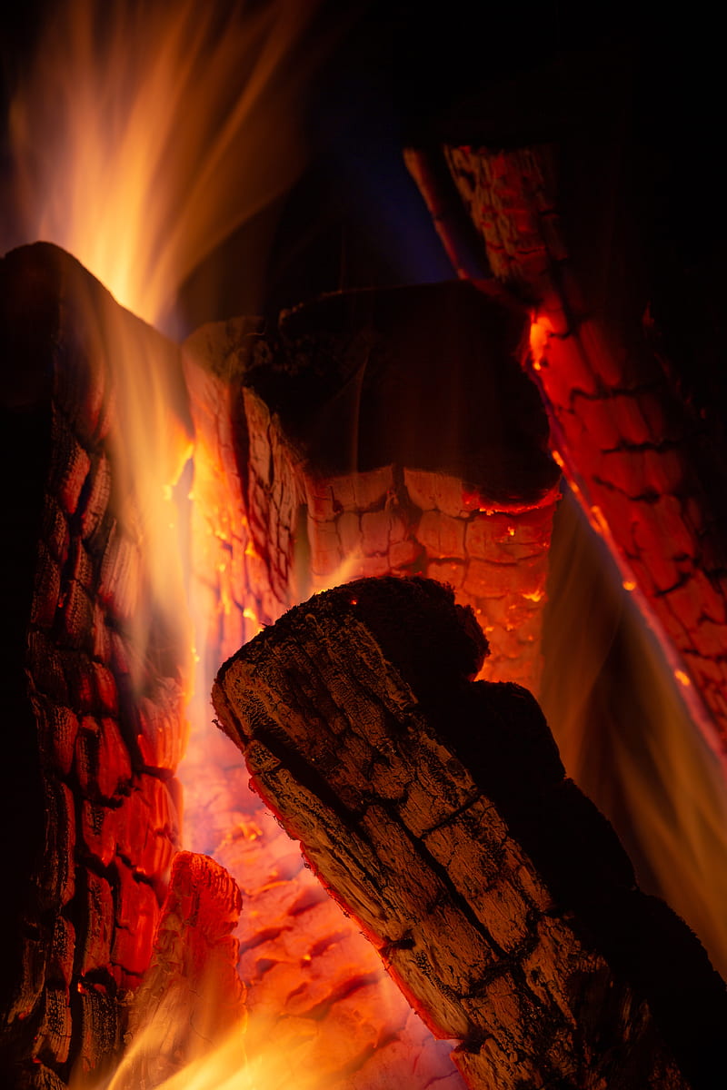 fire, firewood, embers, burn, flame, HD phone wallpaper