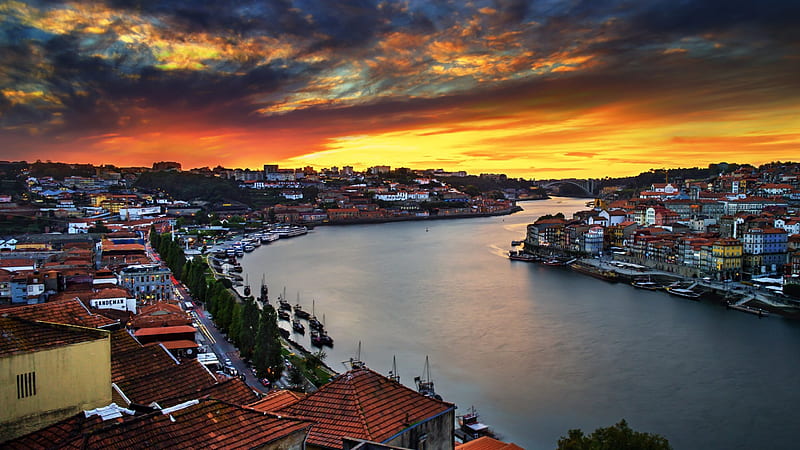 Enchanting Oporto, Portugal, architecture, oceans, oporto, sunsets, cityscapes, portugal, HD wallpaper