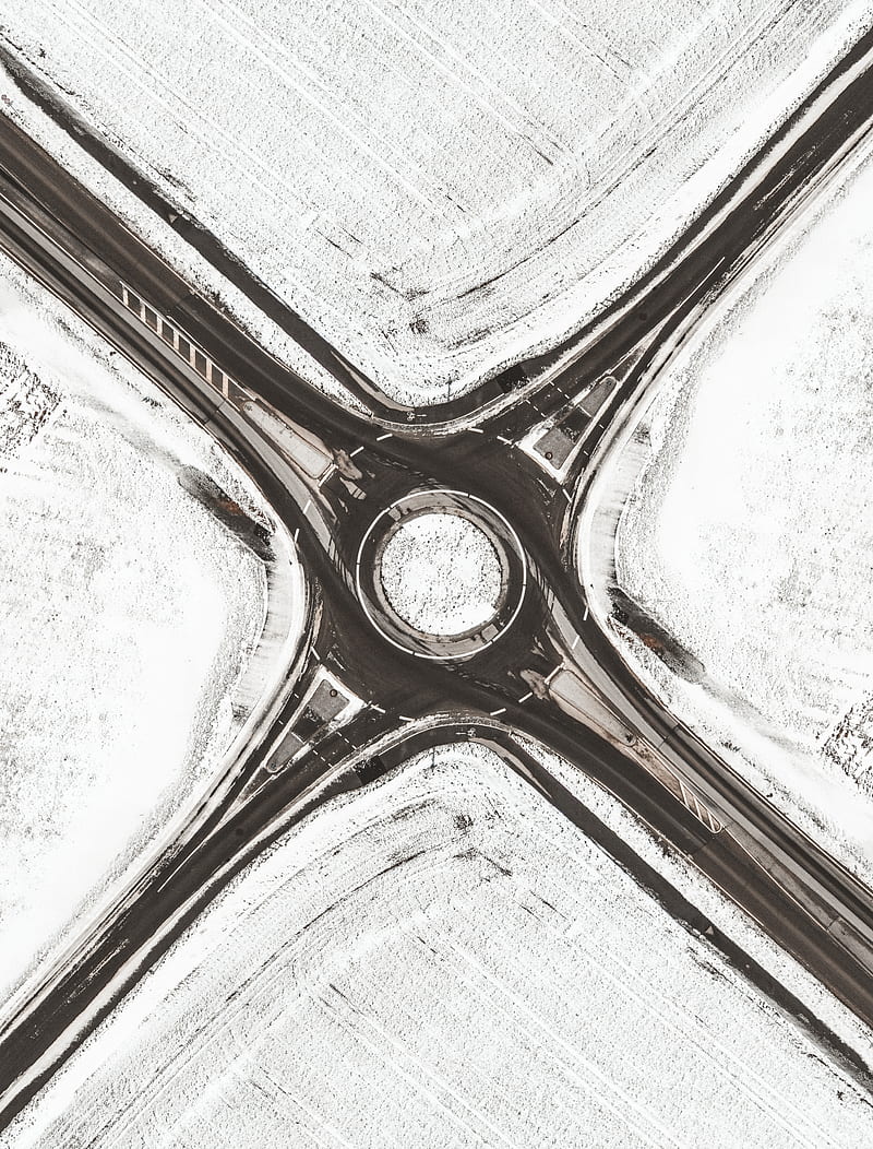 road, crossroads, snow, winter, white, aerial view, HD phone wallpaper