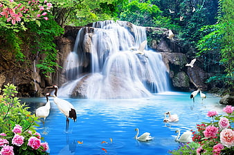 Huai Mae Khamin waterfall, waterfall, bonito, trees, fall, forest ...