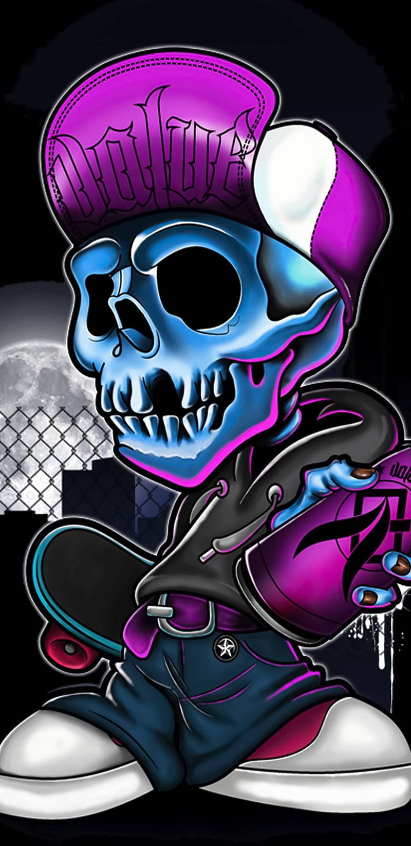 Neon skull head, bones, cartoon, HD phone wallpaper | Peakpx