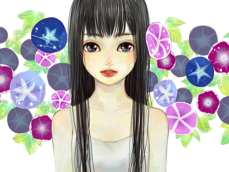 Anime girl, flower, doll, girl, anime, HD wallpaper