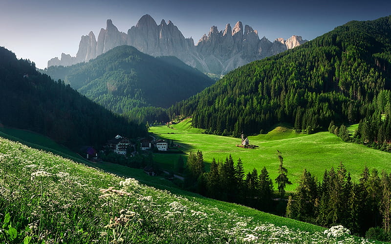 Dolomites, mountains, village, Europe, San Giovanni, Italy, HD wallpaper