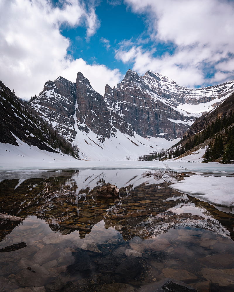 mountains, lake, snow, landscape, reflection, HD phone wallpaper