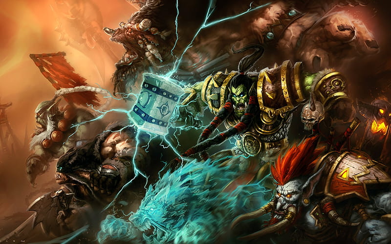 Thrall, Rexxar, battle, WoW characters, monsters, World of Warcraft, artwork, WoW, HD wallpaper