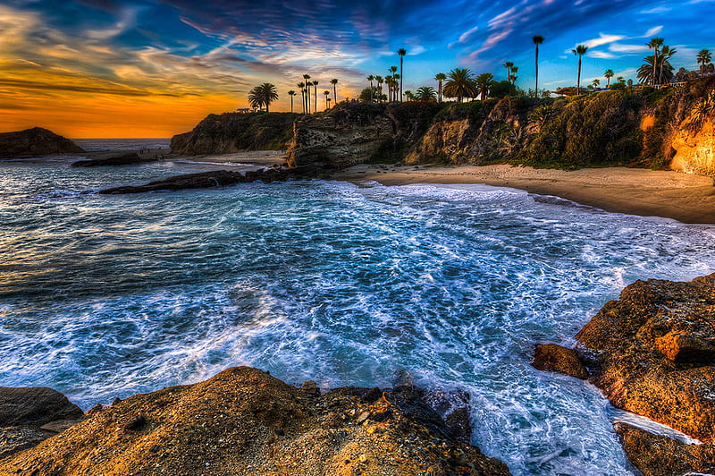 Laguna Beach, sunset, california, ocean, HD wallpaper