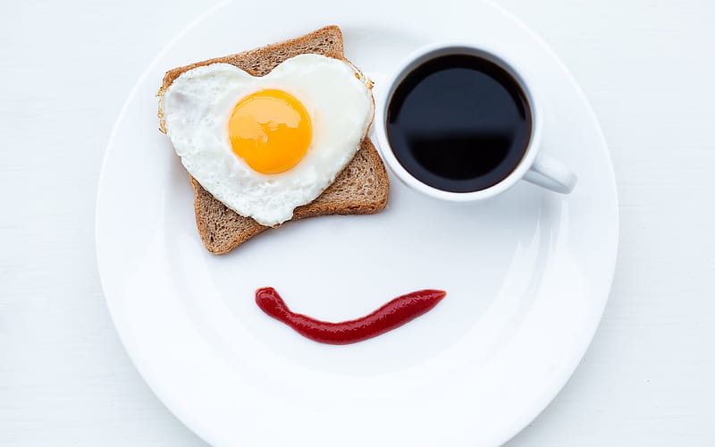 breakfast, smile, coffee, sandwich, HD wallpaper